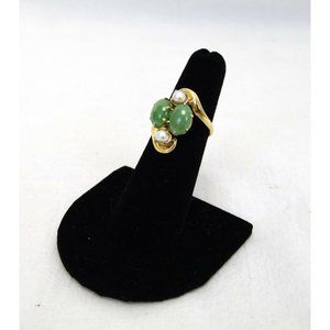 EUC Handmade Jade & Pearl Ring | 18K Gold, Size 5